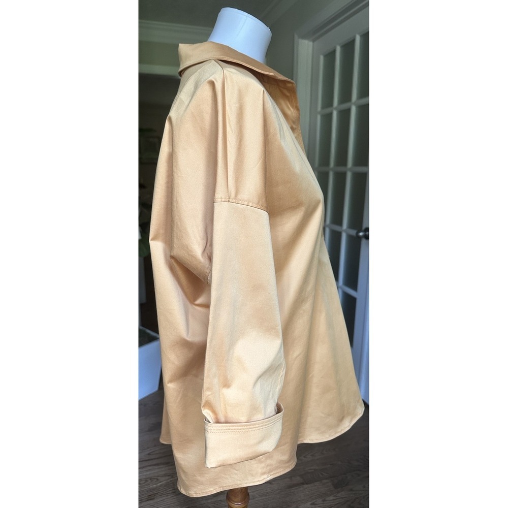 Elie Tahari Blue Label Tunic Blouse M Gold Cotton Blend 3/4 Sleeve V-Neck Top - Picture 3 of 7